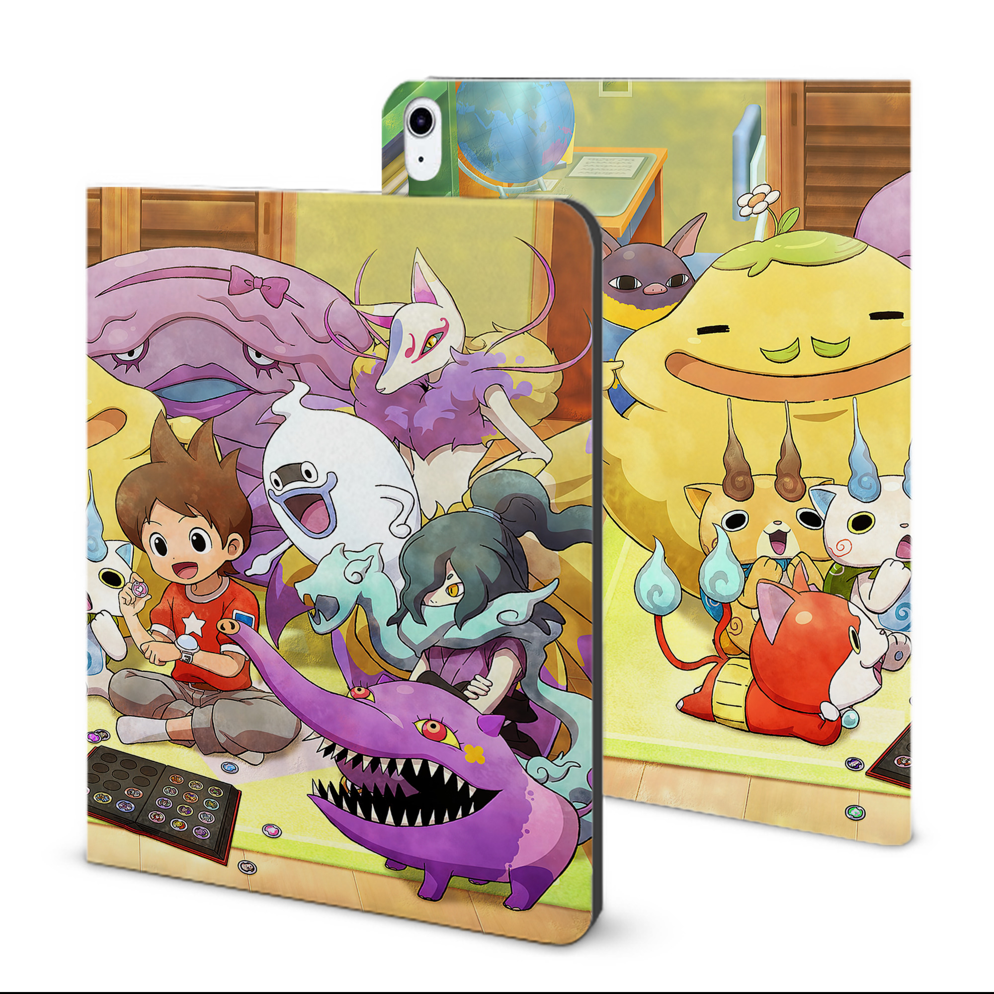 （画像用） 妖怪ウォッチ Yo-kai Watch IPad ケース ブック型 PUレザー TPU 耐衝撃 軽量 薄型 ペン収納なし 全面保護 IPad 各モデル対応